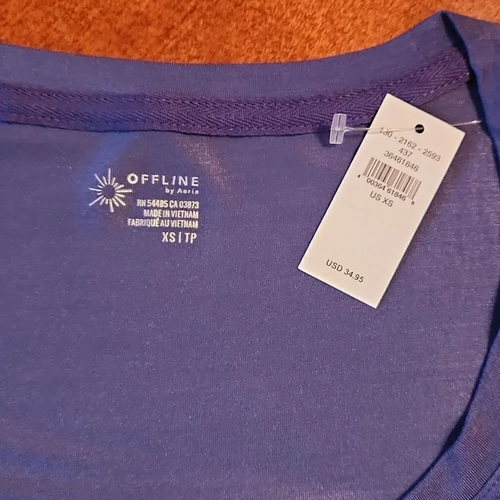 Aerie Fitted Bodycon Athletic Sporty Lightweight Long Sleeve T-Shirt, XS, Blue